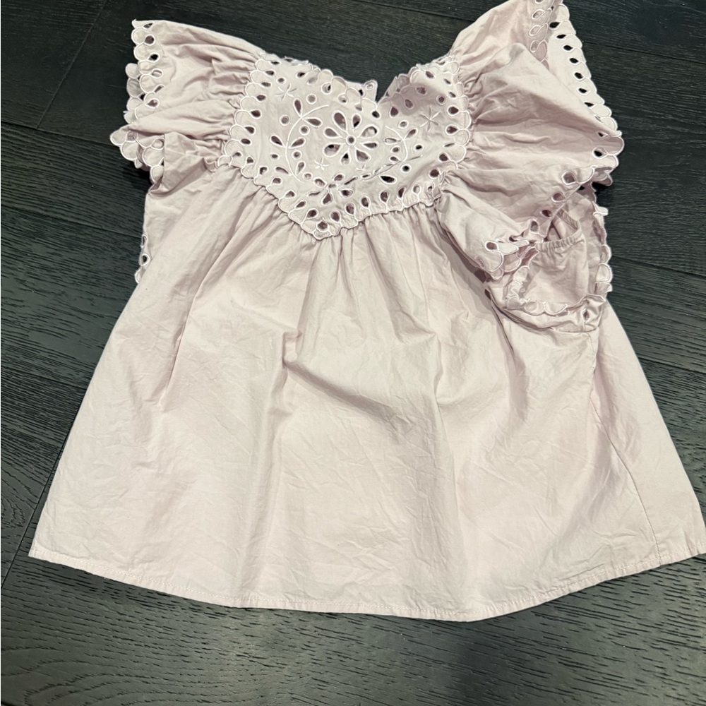 Chic Lilac Eyelet Ruffle Blouse - Picture 5 of 6